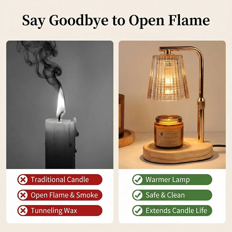 Comparison: traditional open-flame candle vs GatherGlow flameless candle warmer lamp